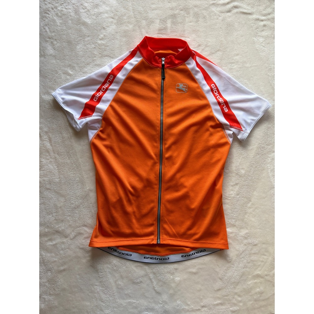 Giordana Orange White Full Zip Ride Fit Cycling‎ Jersey Mens Medium Excellent